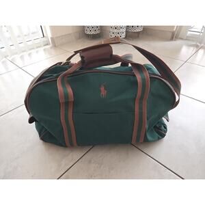 Vintage Polo Ralph Lauren Green Duffle Bag Weekender Luggage Gym Bag Carry On